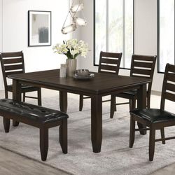 New 6 Pc  Dinning Set Table 4 Chairs And Bench