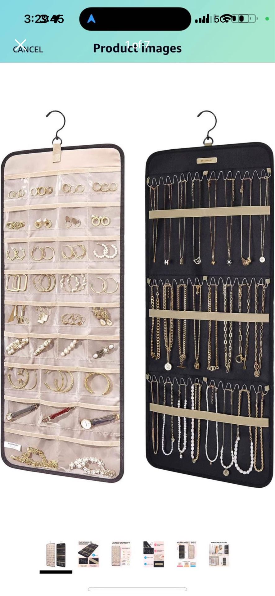 BAGSMART Hanging Jewelry Organizer Storage Roll with Hanger Metal Hooks Double-Sided Jewelry Holder for Earrings, Necklaces, Rings on Closet, Wall, Do