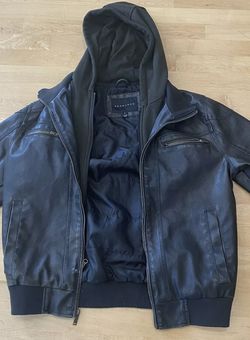 SEAN JOHN~ BROWN LEATHER JACKET W/ HOODIE~ Mens Sz Medium