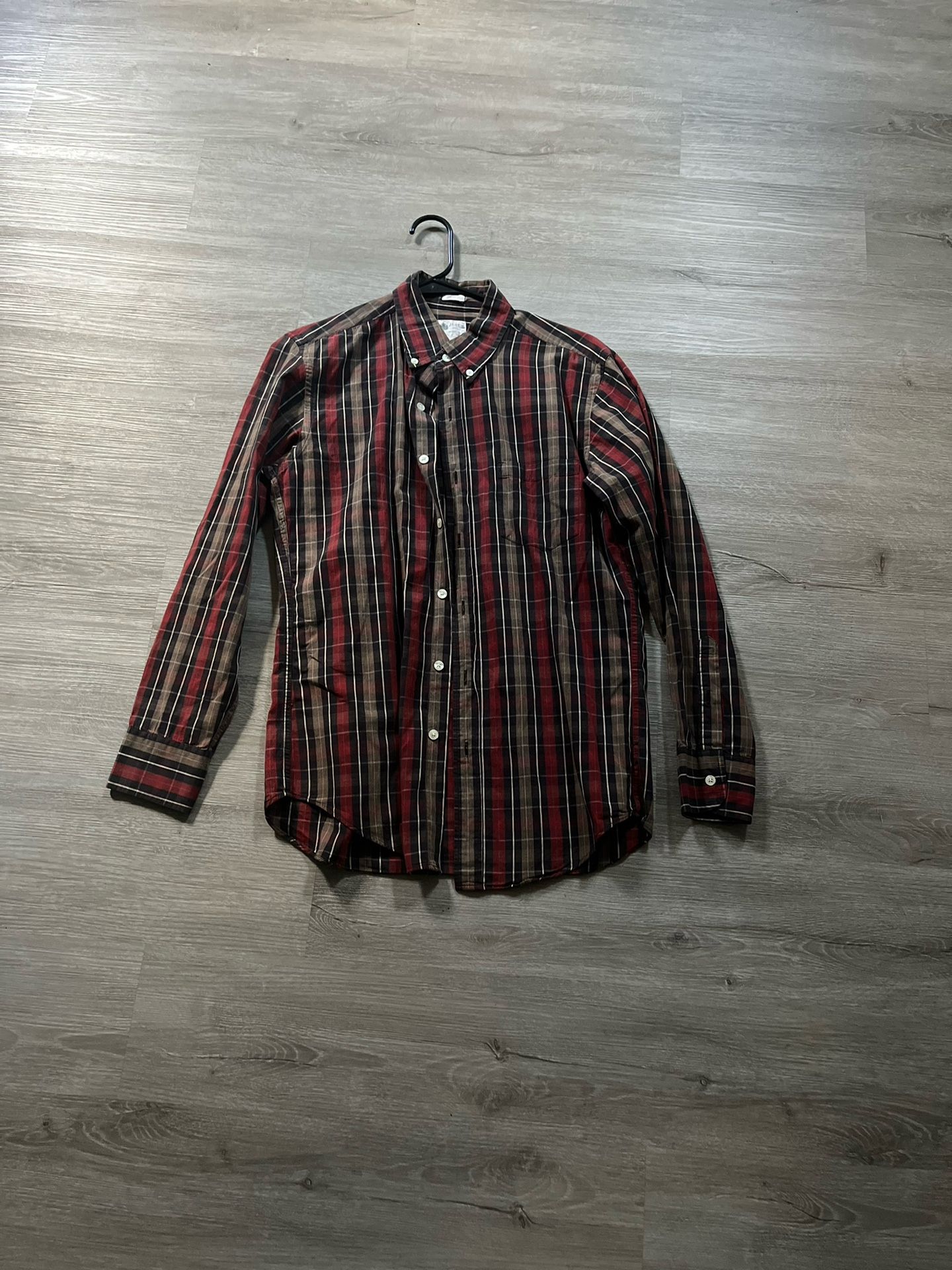$18 JCrew Men’s Size Small Plaid Shirt Cranberry,Black, Tan, Brown 100% Cotton 