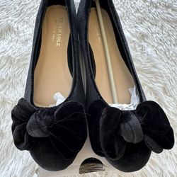 Fever Sole Black Velvet Bow Ballet Flats Size 36 (5.5-6)
