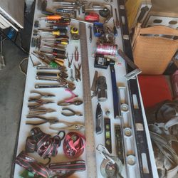 Hand Tools Lot Wrenches, Levels, Ratchet Straps, Screw Drivers, Etc