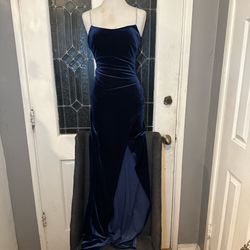 Vintage City Triangles Navy Velvet Rhinestone Strap Gown – Y2K Formal Prom Dress