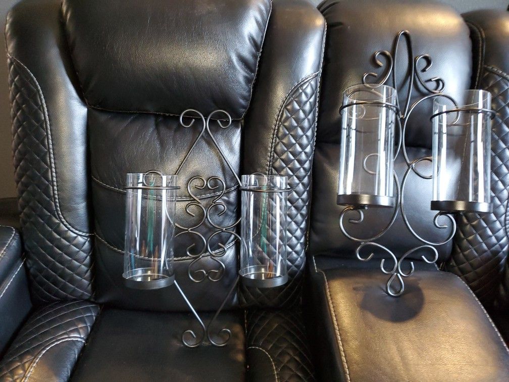 Beautiful Black Rod Iron & Glass Candle Holders