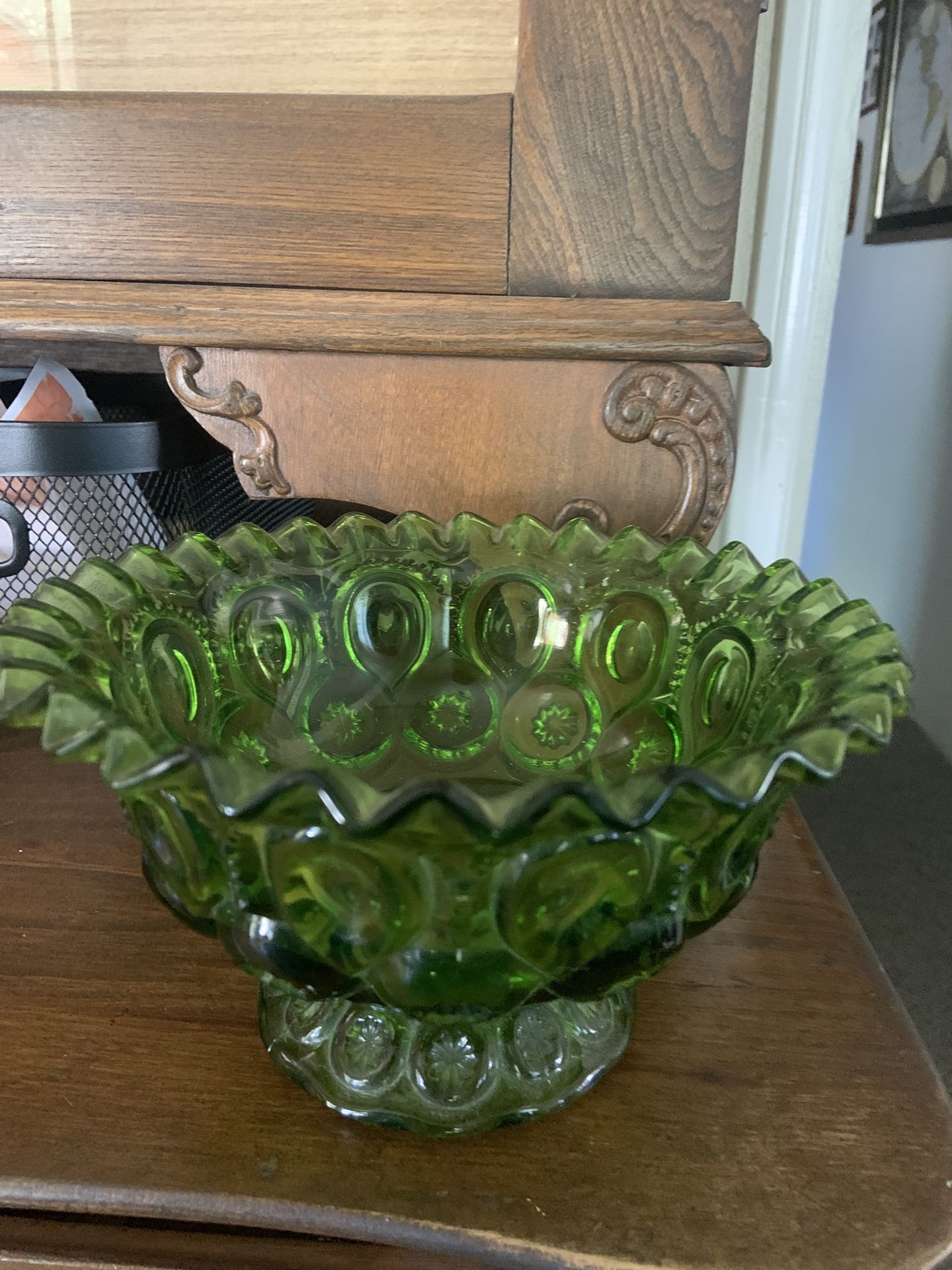 Vintage Green Glass Pedastal Bowl