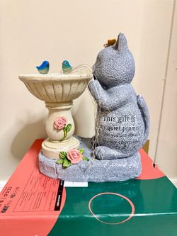 Solar Cat and Bird Bath Decorative Resin Figurine