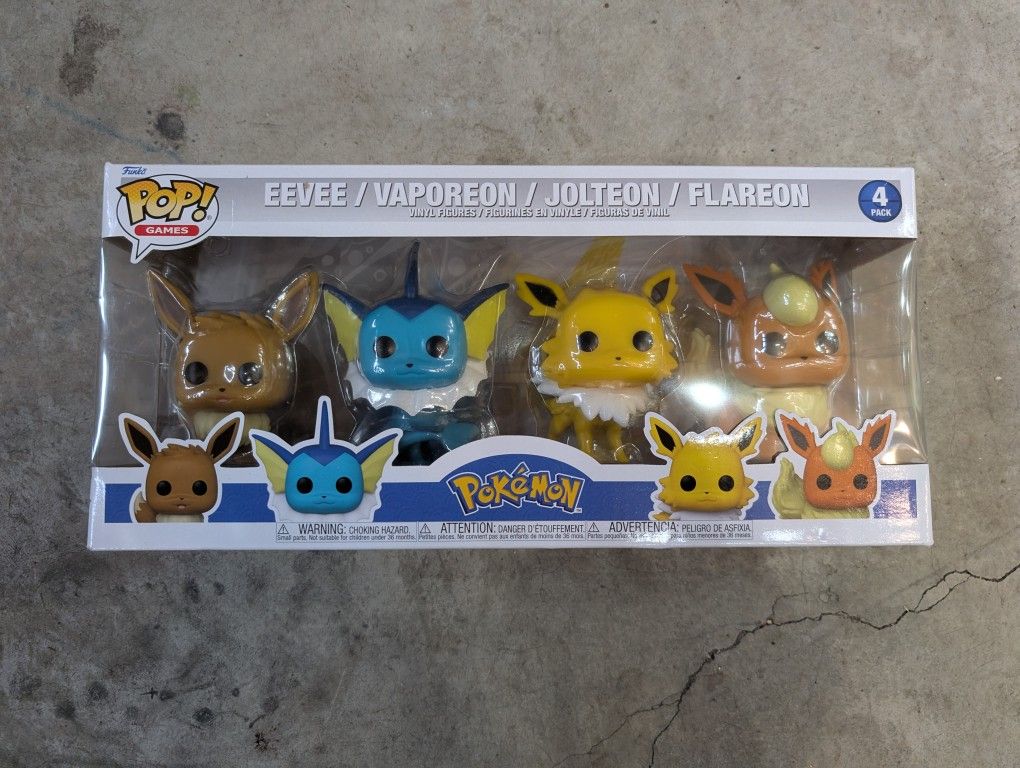 New/Unopened Funko Pop! Games Pokemon Eevee, Vaporeon, Jolteon and Flareon 4-Pack $50