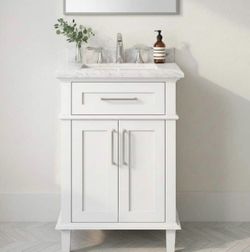 Home Decorators Collection Sonoma 24 in. Single Sink Freestanding White Bath Vanity with Carrara Marble Top (Assembled)