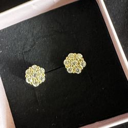 Sterling Silver w/ 14ct Gold Overlay Moissanite Cluster Earrings 