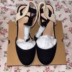 Amazon Black Heel Espadrille Wedges Size 5