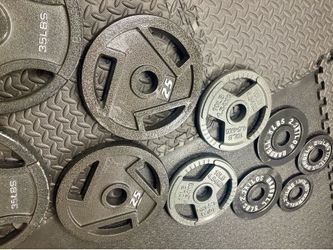 BRAND NEW Full Olympic  Weights Set of Plates: 45s, 35s, 25s, 10s, 5s and 2.5 pounders . Brute: 245 #