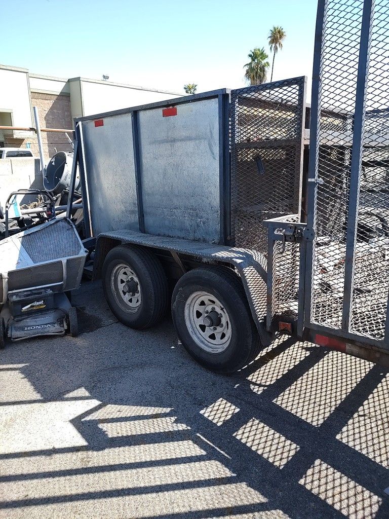 Gardening Trailer,
Cable crank lift, 6X6 dump, string trimmer rack, drop gate,  4K