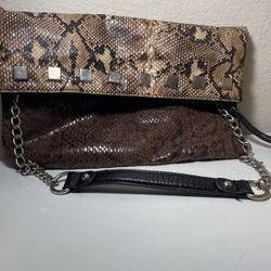 Faux Snake Skin Hand Bag w/Chain Link Strap 