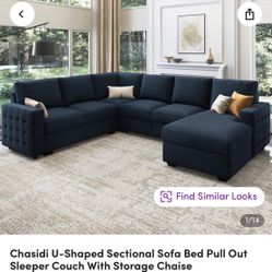 Chasidi U-Shaped Sectional Sofa Bed Pull Out Sleeper Couch With Storage Chaise