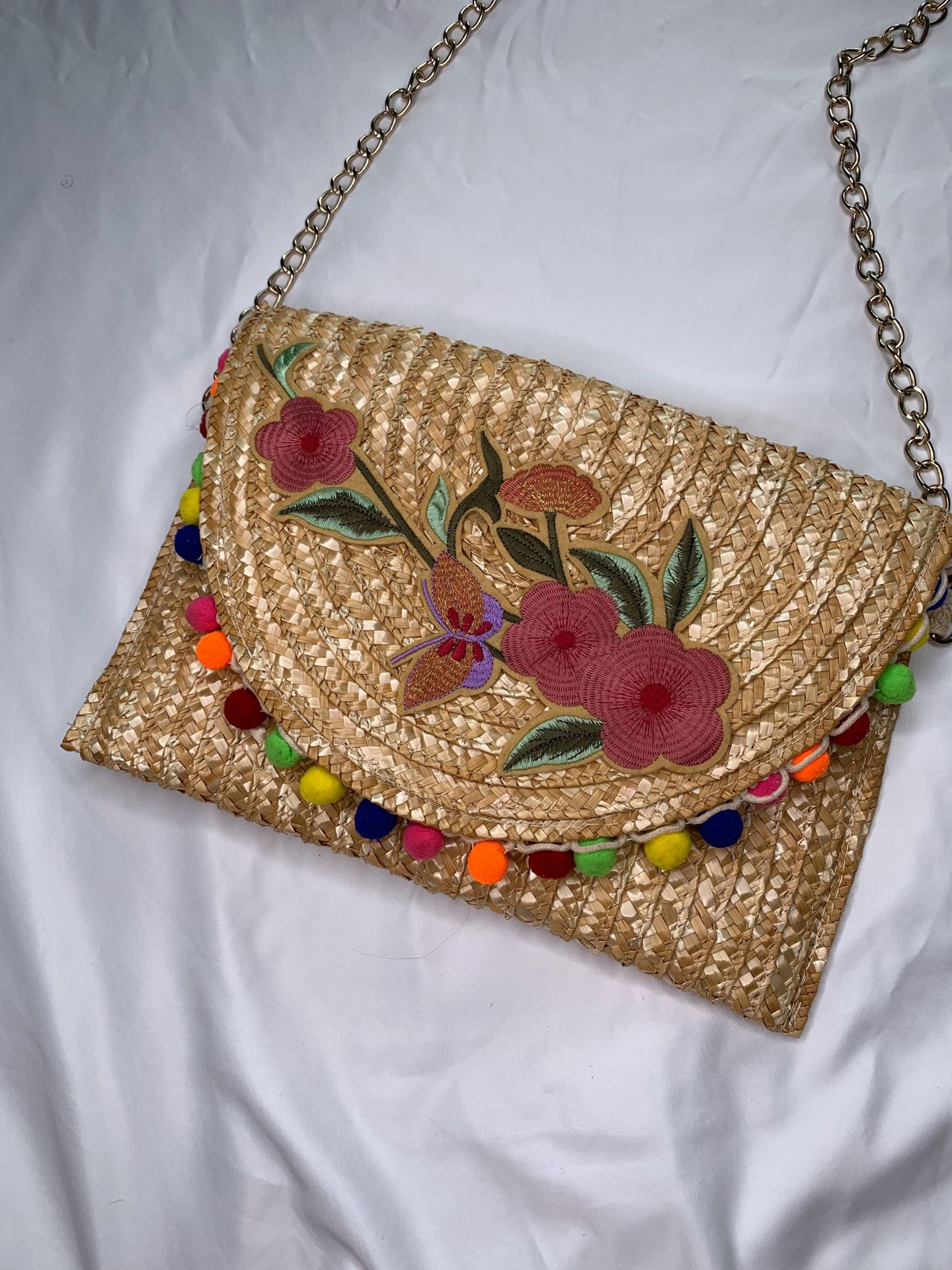 Boho straw floral crossbody purse
