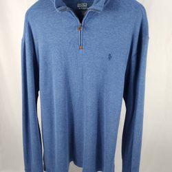 Polo Ralph Lauren Mens XL Blue Sand Stone Zip Up Pullover Sweater. Great condition awesome color combination and design, signature polo pony in blue q