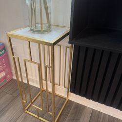 Gold And White Marble Side Table