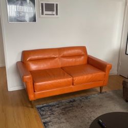 Mid Century Leather Love Seat Sofa 