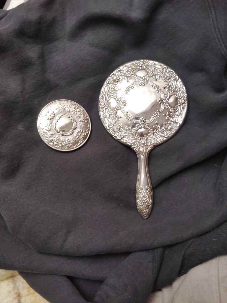 Antique Silver Mirror Set
