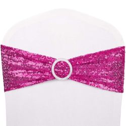 Pack of 50 Chair Sashes Sequin Chair Stretch Spandex Bands Decorative Bows for Romantic Wedding Party Festival Home Chair Cover Sash Decorations Cerem