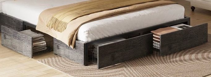 King bed frame with 4 storage drawers