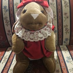 EASTER VELVETEEN BROWN BUNNY RABBIT SOFT PLUSH ANIMAL TOY