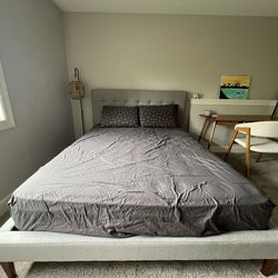 West Elm Upholstered Queen Bed (Grey)