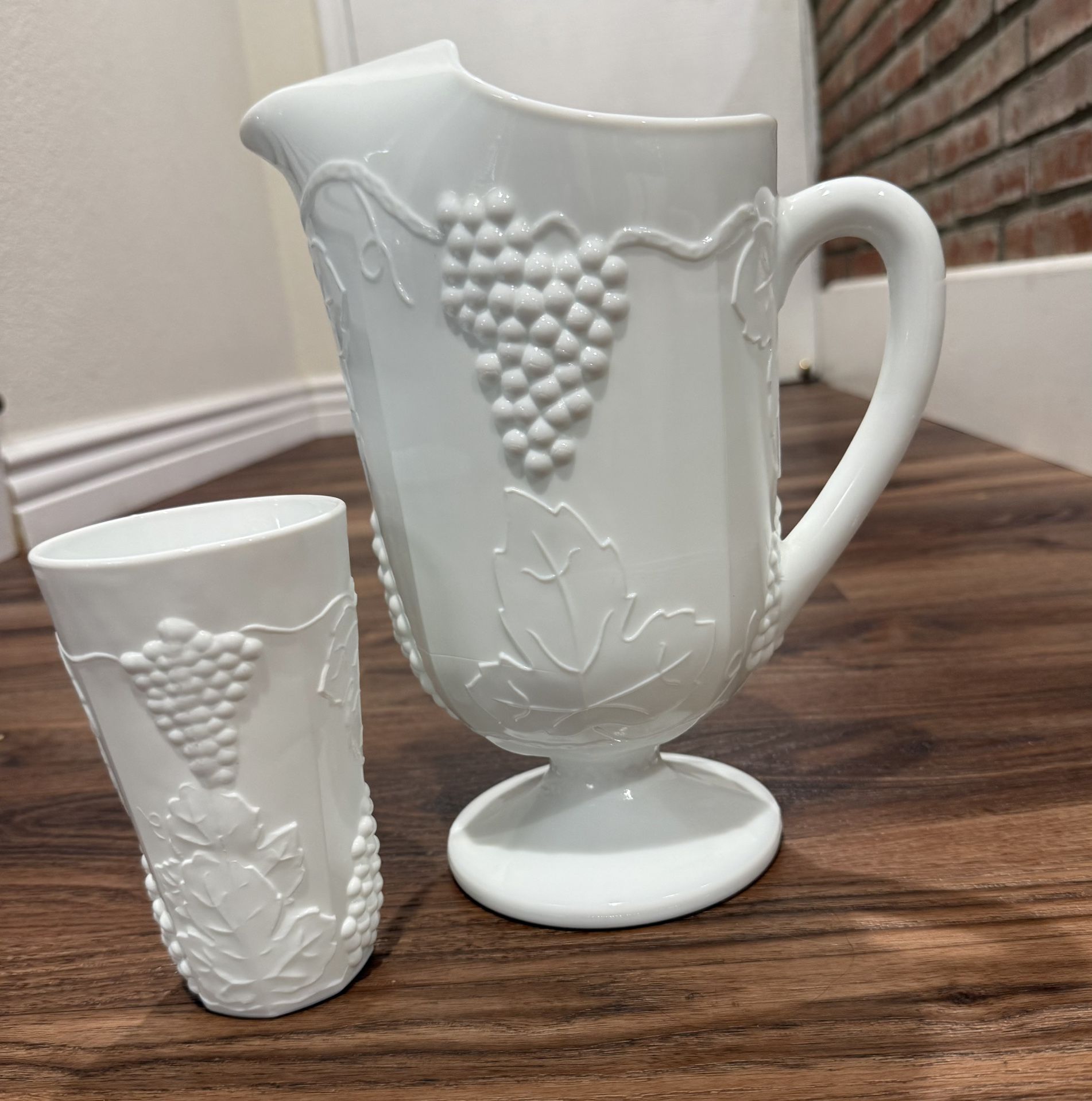 Milk Glass Pitcher And A Cup