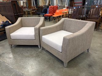 NEW! ABBYSON Selene Varigated Light Brown Woven Outdoor Armchair with Beige Cushion (Set of 2)