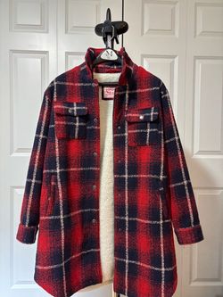 Red Navy Plaid Sherpa-Lined Shacket