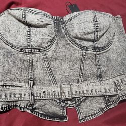 Black Corset Denim Top( Sz  Large)