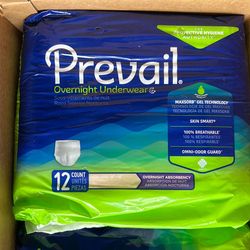 Prevail overnight underwear 6 in box
