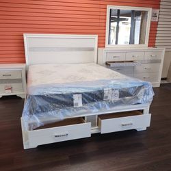 4pc Queen Bedroom Queen Bed Frame Dresser Mirror And Nightstand