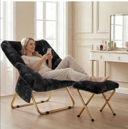 BRAND NEW IN BOX: Oversized Faux Fur Lounge Chair & Ottoman Set