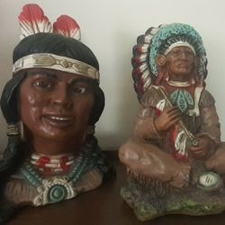 Vintage 1970s American Indian  Squaw Bust / American Indian Chief Figure UNIVERSAL STATUARY 