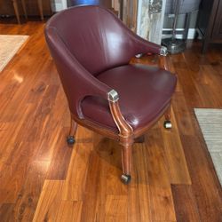 Thomasville Leather Club Chair w/ Wood Frame & Casters – High-End