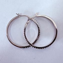 Sterling Silver & CZs Hoop Earrings