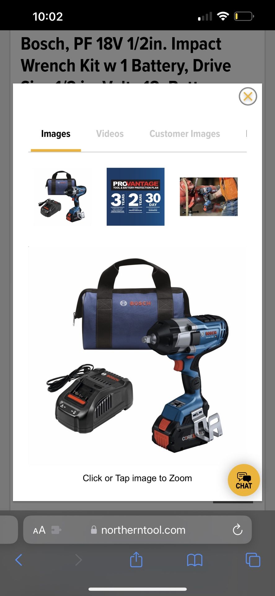 Bosch, PF 18V 1/2in. Impact Wrench Kit w 1 Battery, Drive Size 1/2 in, Volts 18, Battery Type Lithium-ion, Model# GDS18V-740CB14