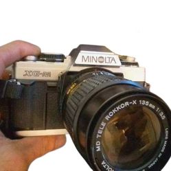 Minolta XG-M 35mm, 35mm MDROKKOR-X4mm, 1:2 lens and a 135mm,  MD Tele ROKKOR-X 135mm, 1:3.5 lens.