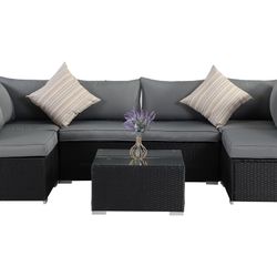 Assembled New 7-Piece Patio Furniture Set - Outdoor Sectional Sofa Set and Coffee Table