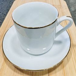 NEW- 4 Gold Rimmed Espresso Demitasse Cup & Saucer 