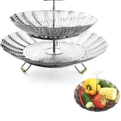 New never used Food Steamer Baskets For Cooking 2 Layers - Expandable & Collapsible Vegetable Steamer Basket Stainless Steel (7" - 10.8") - Easy To Us