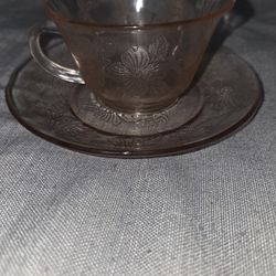 Vintage MACBETH-EVANS Pink Depression Glass Teacup & Saucer Set