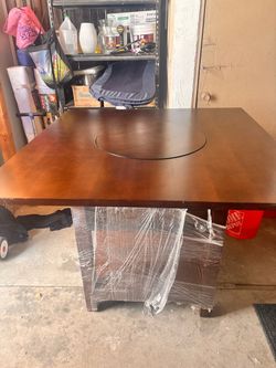Dark Wood Dining Table with Lazy Susan