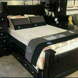 Black With Storage Bedroom Set 4-Piece ( Qb Dresser Mirror Nightstand )