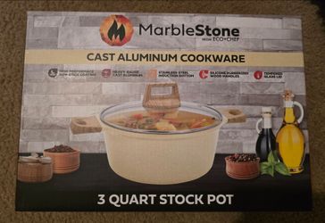 Eco+Chef Marblestone Cast Aluminum 3 Quart Stock Pot with Lid