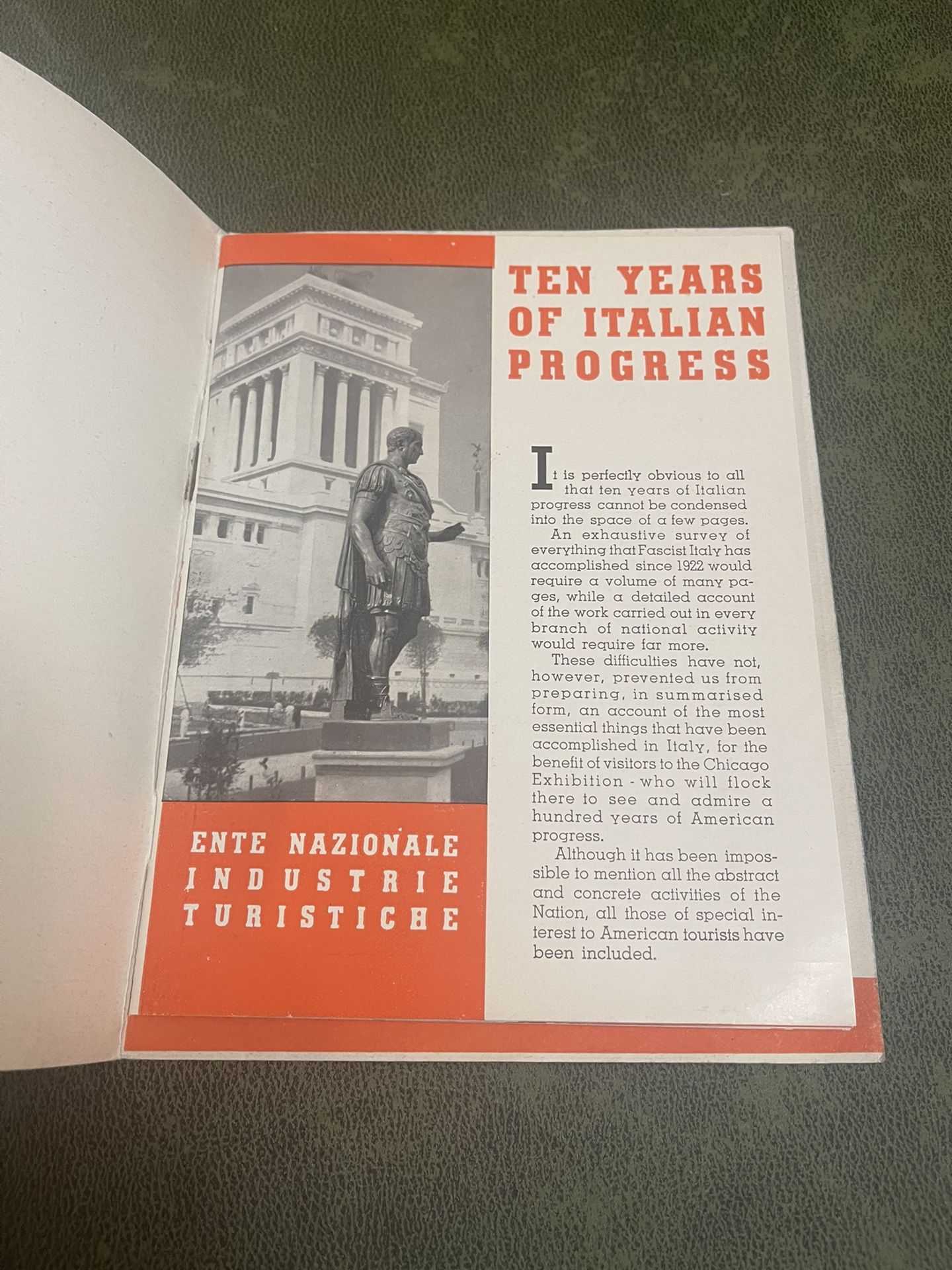 Vintage Brochure Ten Years of Italian Progress 1933 Worlds Fair Chicago