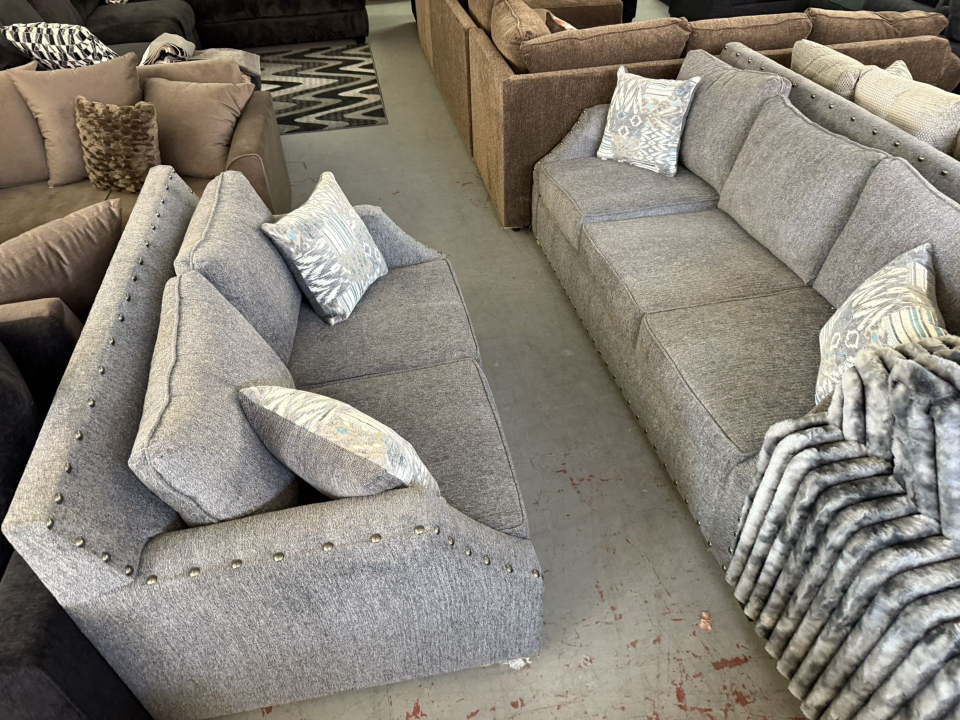 NEW GRAY SOFA & LOVESEAT