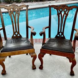 Two Vintage Oak Captains Chairs With Eagle Claw Feet