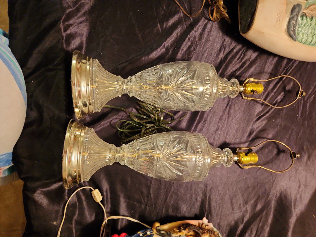 Crystal Cut Pair Lamps Vintage